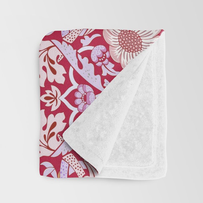 William Morris Strawberry Thief Hot Fuschia Pink Throw Blanket Gallery Image 3