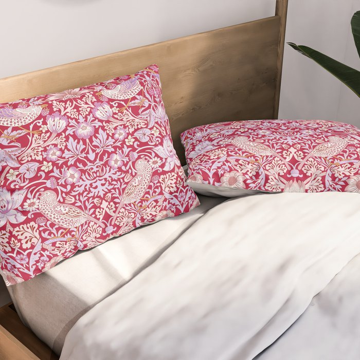 William Morris Strawberry Thief Hot Fuschia Pink Pillow Sham Gallery Image 2
