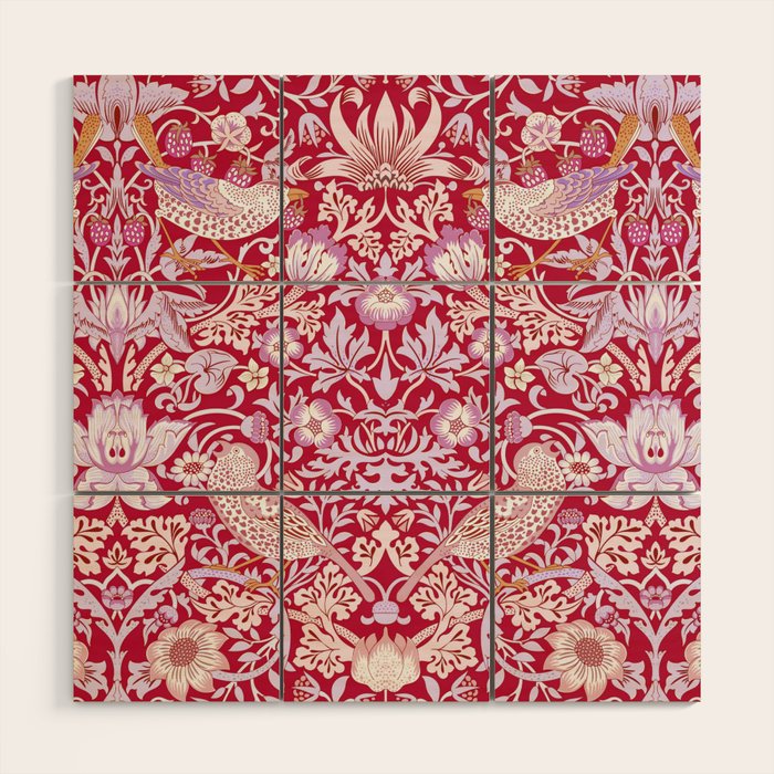 William Morris Strawberry Thief Hot Fuschia Pink Wood Wall Art Gallery Image 1