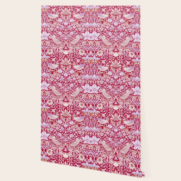William Morris Strawberry Thief Hot Fuschia Pink Wallpaper Gallery Image 2