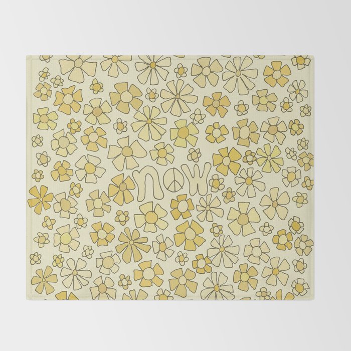 be here now flower power // retro surf art by surfy birdy Throw Blanket Gallery Image 2