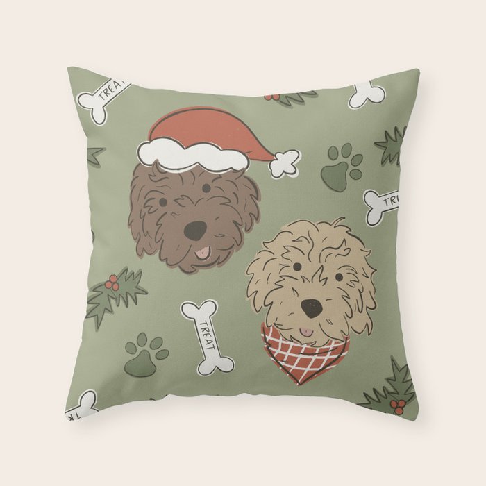 Holiday Doodle Dogs . Tan and Brown Throw Pillow Gallery Image 6