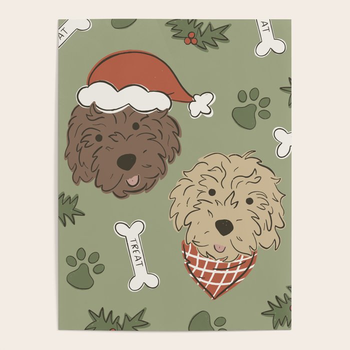Holiday Doodle Dogs . Tan and Brown Poster Gallery Image 4