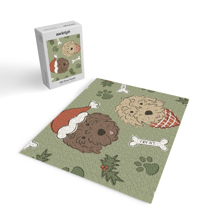 Holiday Doodle Dogs . Tan and Brown Jigsaw Puzzle Gallery Image 2