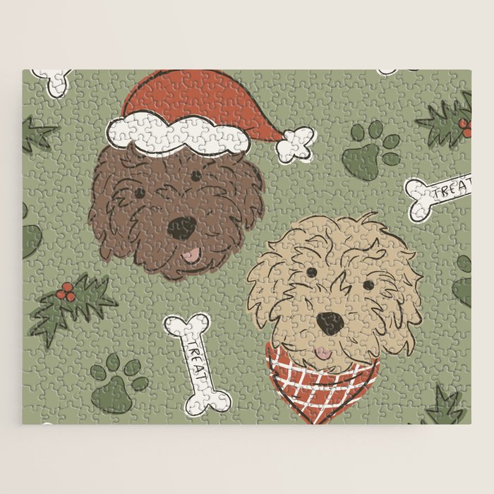 Holiday Doodle Dogs . Tan and Brown Jigsaw Puzzle Gallery Image 1