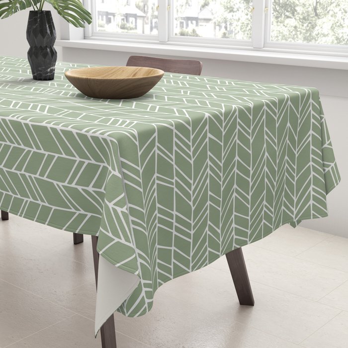 Rustic Herringbone in Sage Green Tablecloth Gallery Image 3