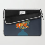 Les Fleurs Cheerful Retro Flowers in Vase Blue Laptop Sleeve Gallery Image 2