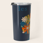 Les Fleurs Cheerful Retro Flowers in Vase Blue Travel Mug Gallery Image 3