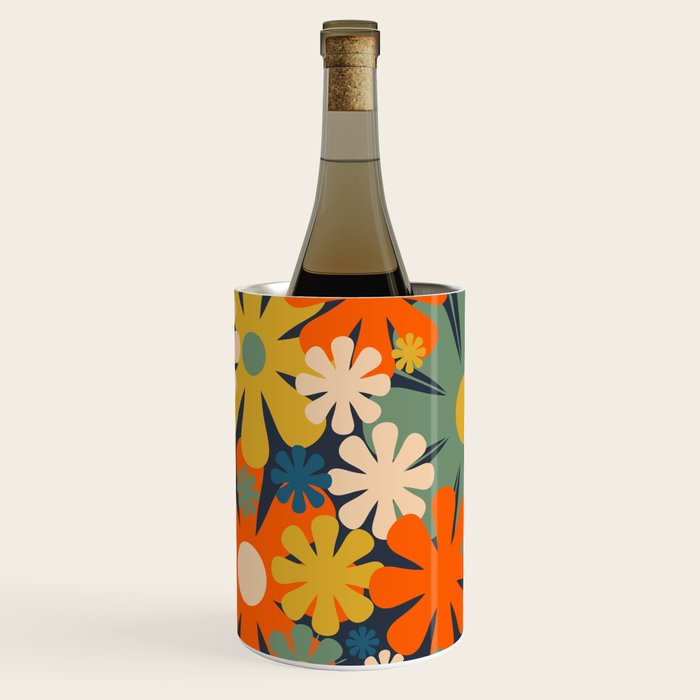 Les Fleurs Cheerful Retro Flowers in Vase Blue Wine Chiller Gallery Image 1