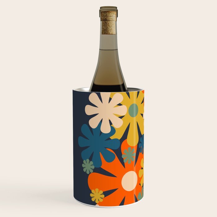 Les Fleurs Cheerful Retro Flowers in Vase Blue Wine Chiller Gallery Image 2