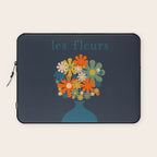 Les Fleurs Cheerful Retro Flowers in Vase Blue Laptop Sleeve Gallery Image 1