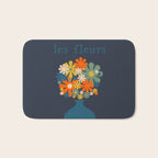 Les Fleurs Cheerful Retro Flowers in Vase Blue Bath Mat Gallery Image 1