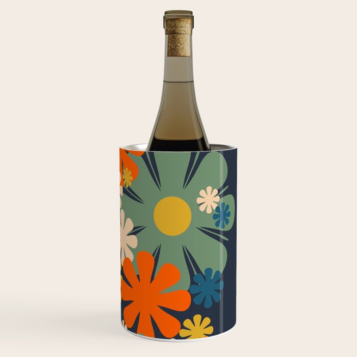 Les Fleurs Cheerful Retro Flowers in Vase Blue Wine Chiller Gallery Image 3