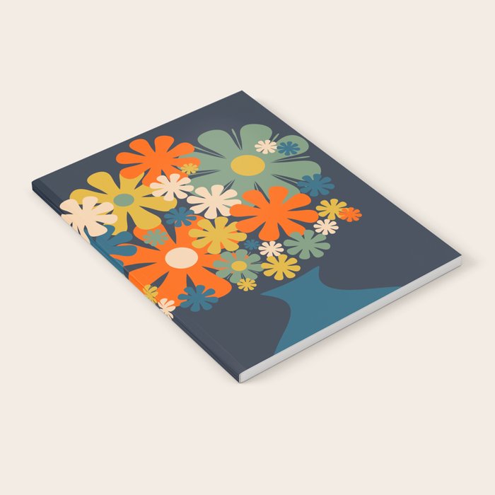 Les Fleurs Cheerful Retro Flowers in Vase Blue Notebook Gallery Image 2