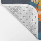 Les Fleurs Cheerful Retro Flowers in Vase Blue Bath Mat Gallery Image 2