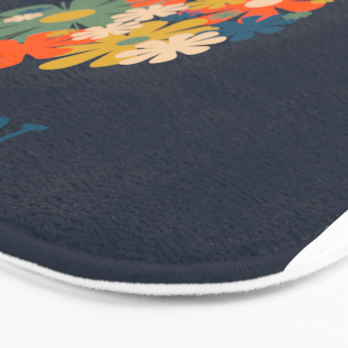 Les Fleurs Cheerful Retro Flowers in Vase Blue Bath Mat Gallery Image 3