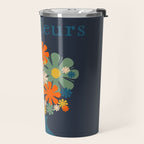 Les Fleurs Cheerful Retro Flowers in Vase Blue Travel Mug Gallery Image 2