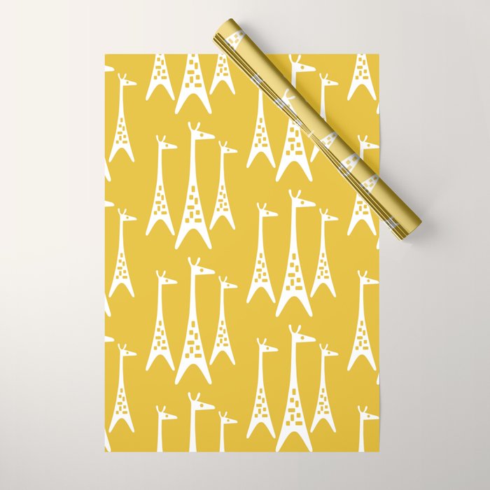 Mid Century Modern Giraffe Pattern 221 Mustard Yellow Wrapping Paper Gallery Image 1