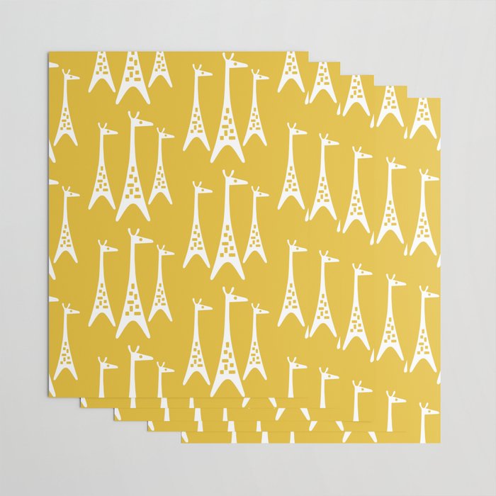 Mid Century Modern Giraffe Pattern 221 Mustard Yellow Wrapping Paper Gallery Image 3