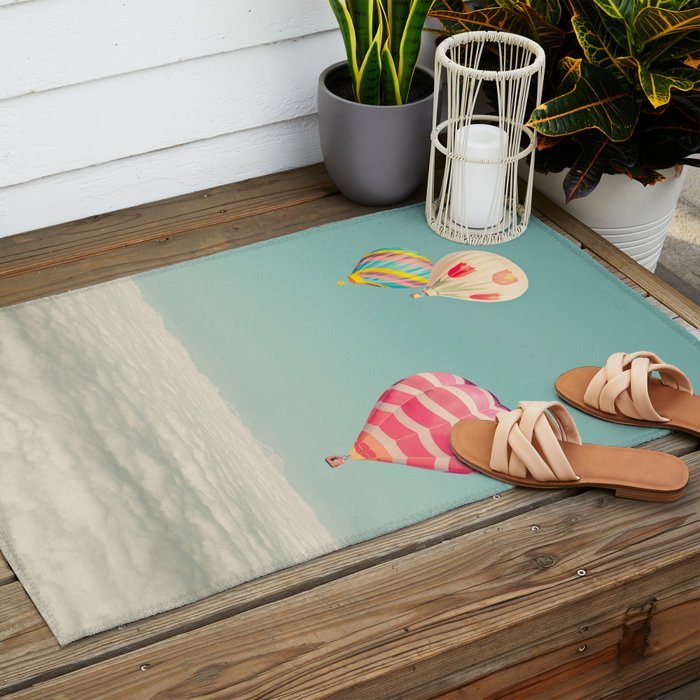 Up Above - Hot Air Balloons Over Clouds Outdoor Rug Gallery Image 2