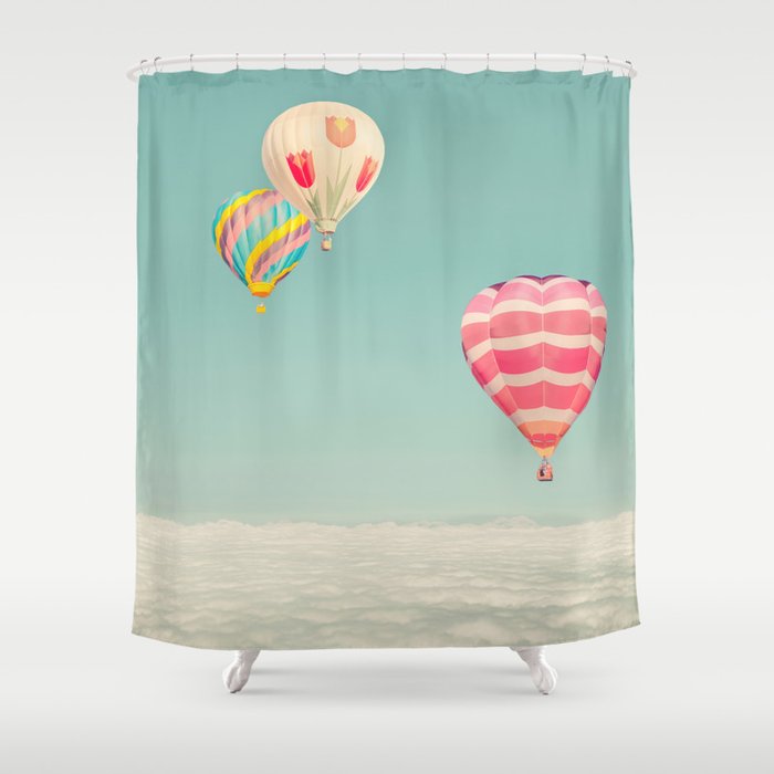 Up Above - Hot Air Balloons Over Clouds Shower Curtain Gallery Image 1
