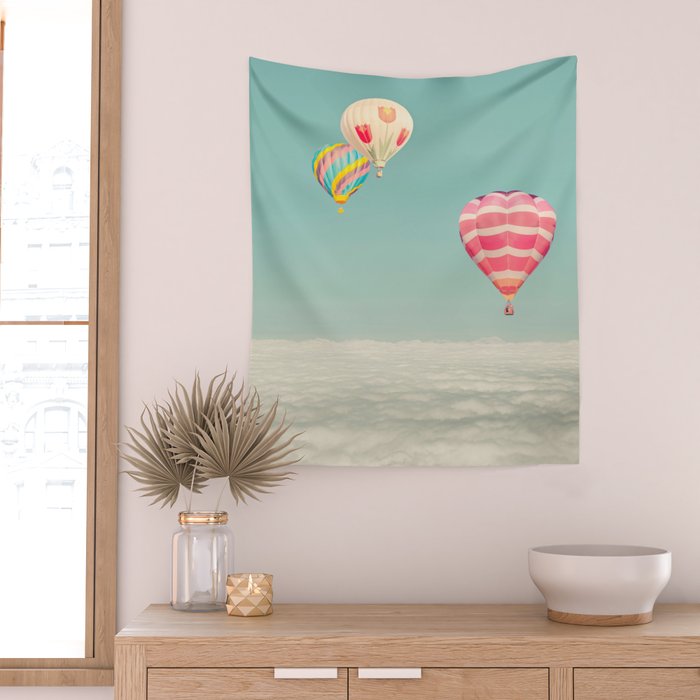Up Above - Hot Air Balloons Over Clouds Wall Tapestry Gallery Image 2