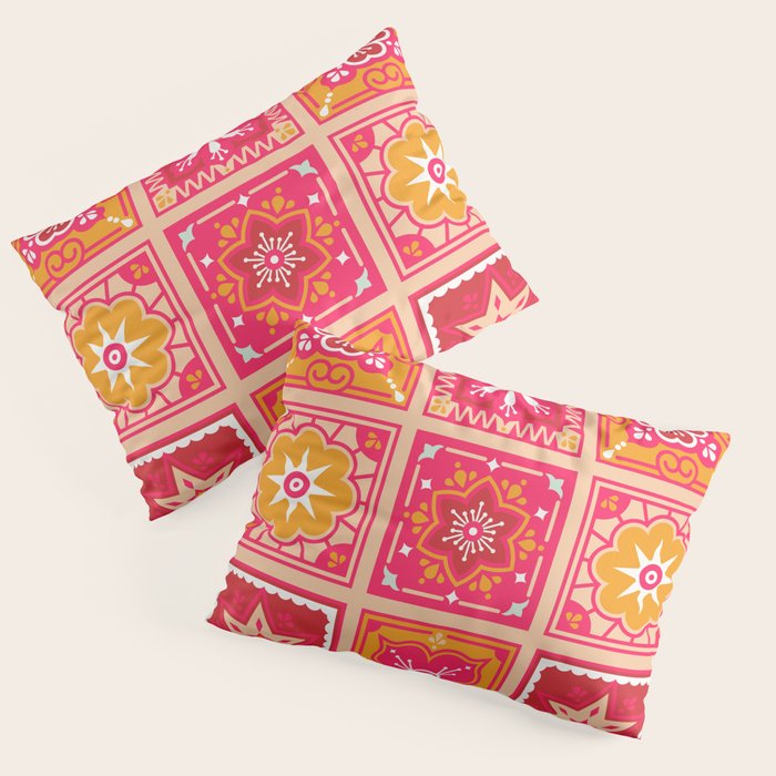 Talavera Mexican Tile - Hot Pink & Orange Palette Pillow Sham Gallery Image 1