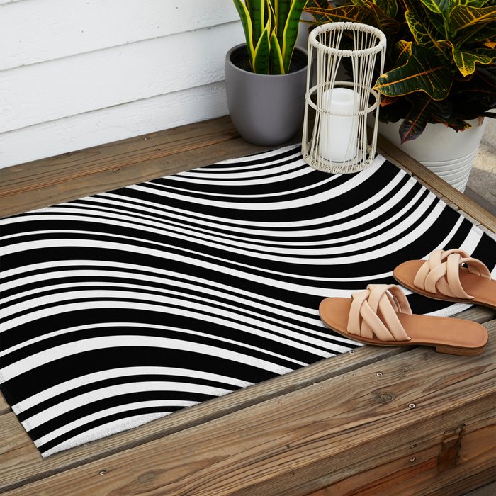 Wavy Stripes XLI - Black and White Outdoor Rug Gallery Image 2