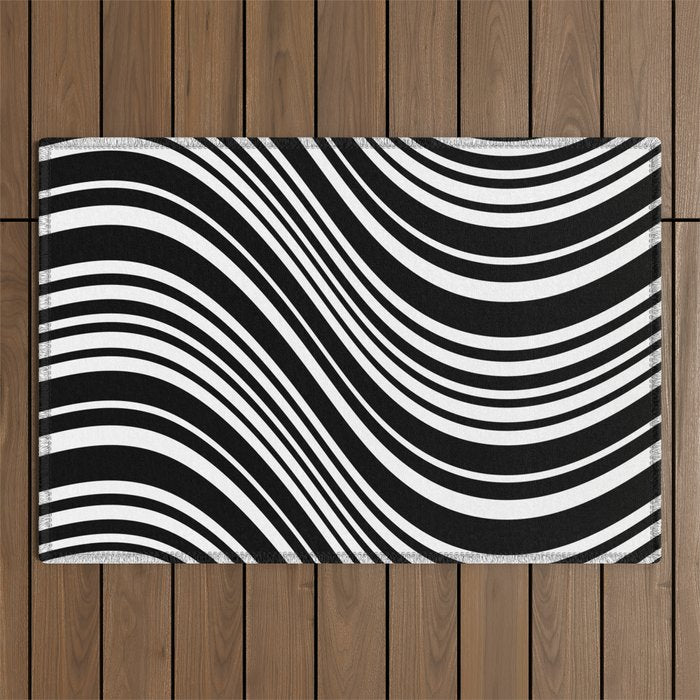 Wavy Stripes XLI - Black and White Outdoor Rug Gallery Image 1