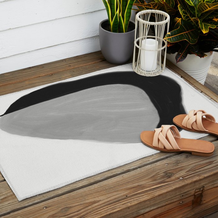 Black and gray abstract shape Outdoor Rug Gallery Image 2