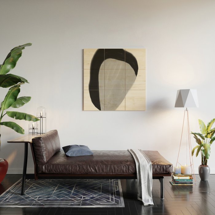 Black and gray abstract shape Wood Wall Art Gallery Image 2