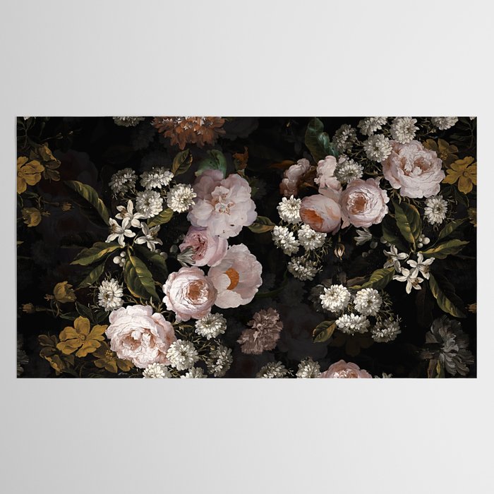 Antique Botanical Roses And  Chamomile Midnight Garden Tablecloth Gallery Image 2