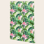 Flamingo Tropical, Colorful Tropical Jungle Monstera Painting, Watercolor Birds Banana Leaves Wallpaper Gallery Image 2