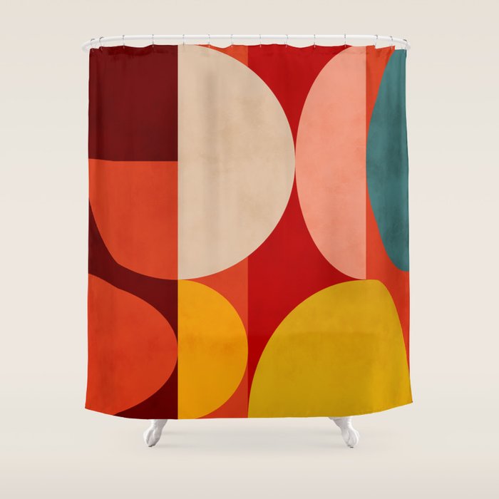 shapes of red mid century art Shower Curtain Gallery Image 1