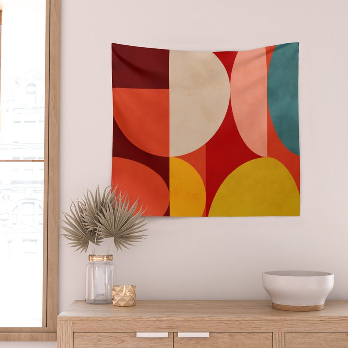 shapes of red mid century art Wall Tapestry Gallery Image 2