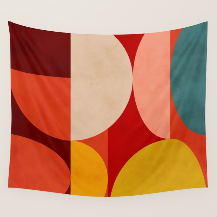 shapes of red mid century art Wall Tapestry Gallery Image 1