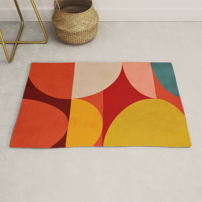shapes of red mid century art Rug Gallery Image 1