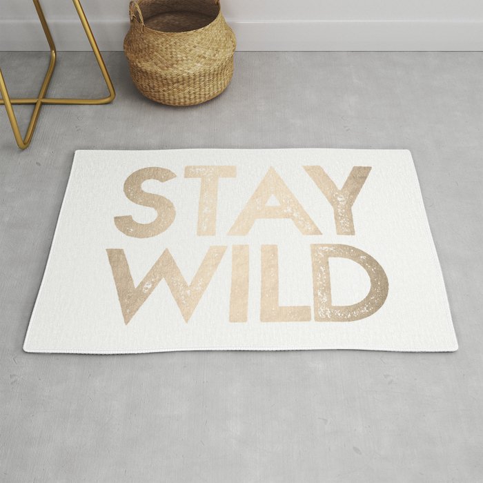 Stay Wild White Gold Quote Rug Gallery Image 1