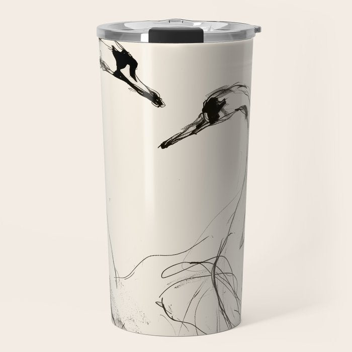 Swans in Ink - Elegant Minimalist Art Travel Mug Gallery Image 1