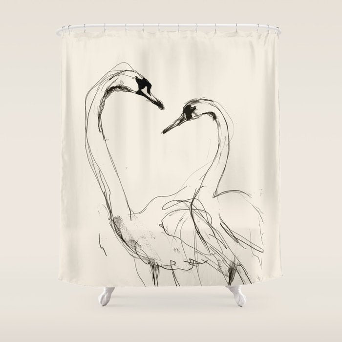 Swans in Ink - Elegant Minimalist Art Shower Curtain Gallery Image 1