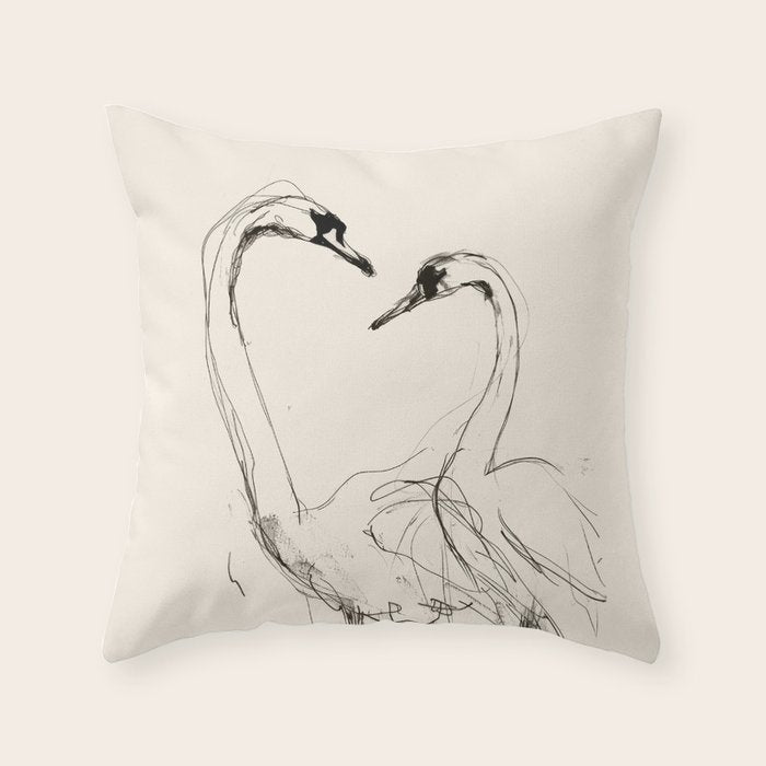 Swans in Ink - Elegant Minimalist Art Throw Pillow Gallery Image 6