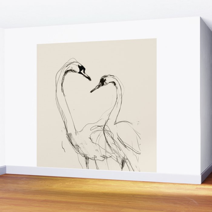 Swans in Ink - Elegant Minimalist Art Wall Mural Gallery Image 2