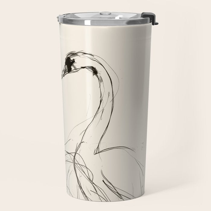 Swans in Ink - Elegant Minimalist Art Travel Mug Gallery Image 2