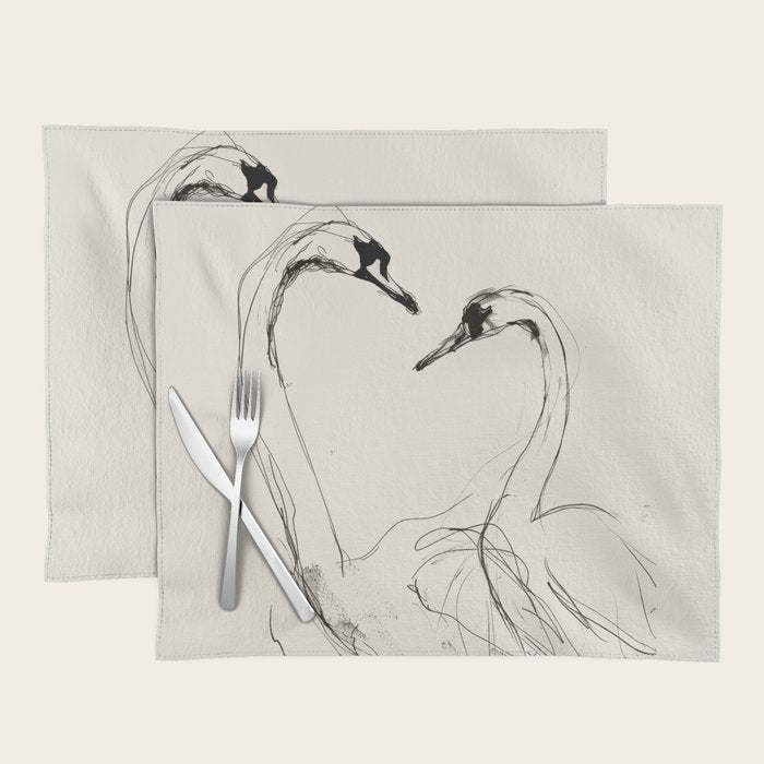 Swans in Ink - Elegant Minimalist Art Placemat Gallery Image 1