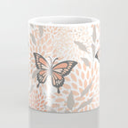 Floral and Butterflies Print, Gray, Coral, Peach Coffee Mug Gallery Image 4