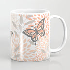 Floral and Butterflies Print, Gray, Coral, Peach Coffee Mug Gallery Image 1