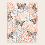 Floral and Butterflies Print, Gray, Coral, Peach Poster Gallery Image 4