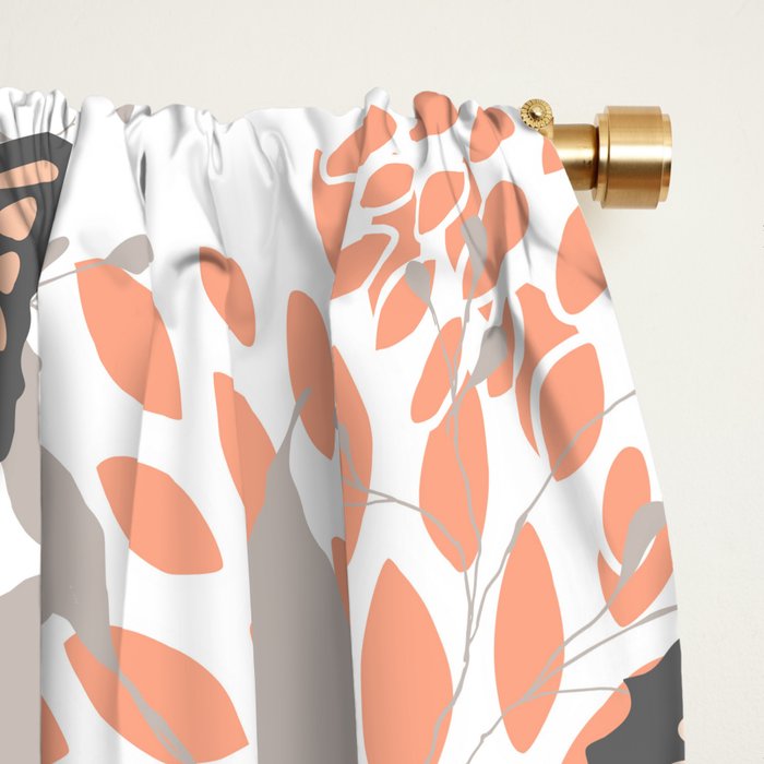 Floral and Butterflies Print, Gray, Coral, Peach Window Curtain Gallery Image 2