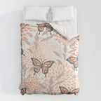 Floral and Butterflies Print, Gray, Coral, Peach Duvet Cover Gallery Image 6