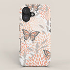 Floral and Butterflies Print, Gray, Coral, Peach iPhone Case Gallery Image 1